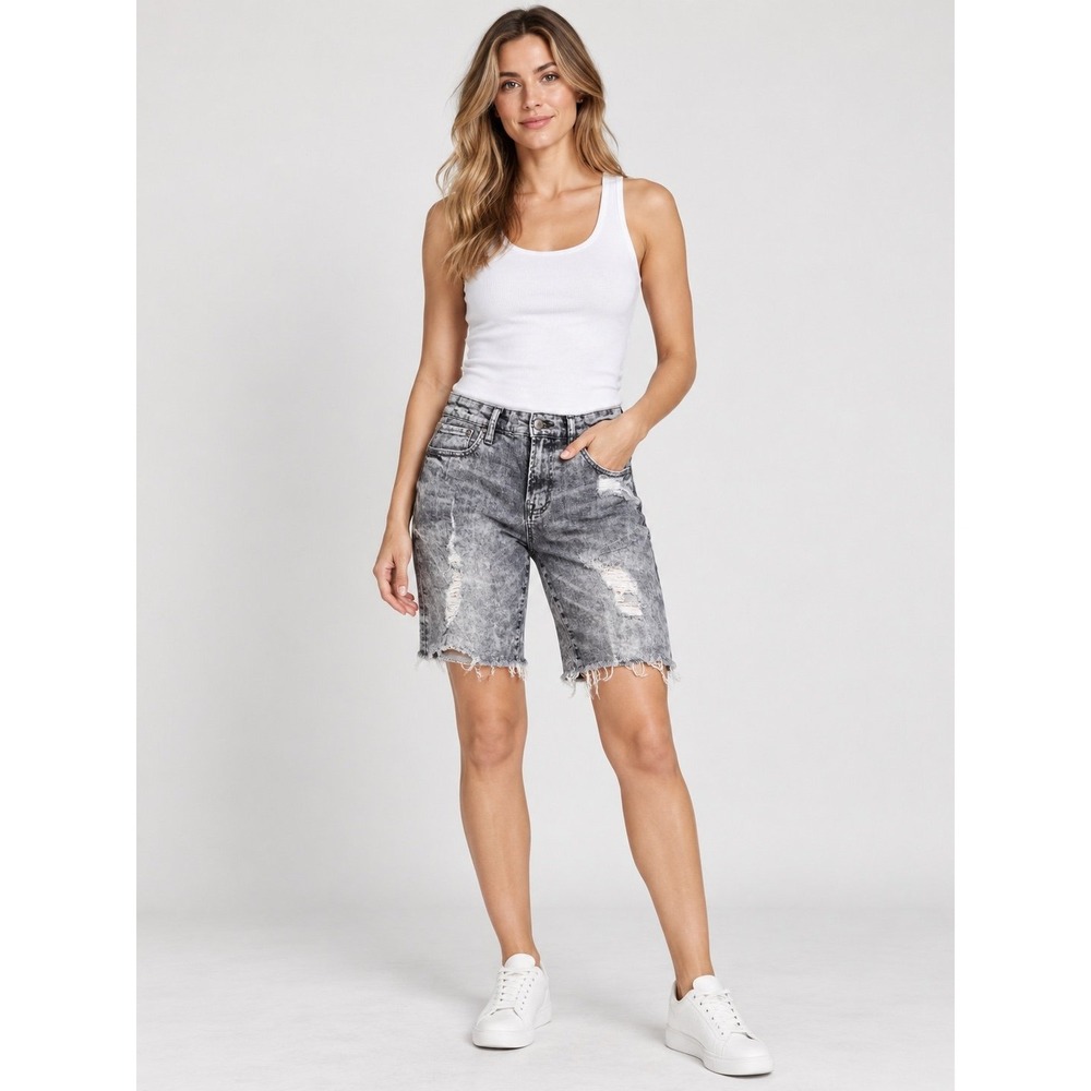 Aeropostale Womens 28 Distressed Gray Acid Wash Denim Bermuda Cut-Off Shorts